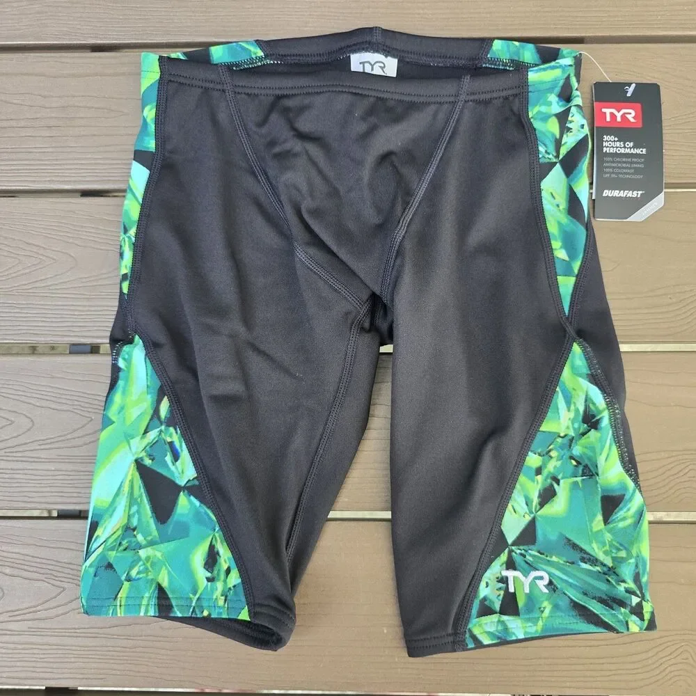 TYR Youth Boy's Durafast Elite Crystallized Green/black Blade Jammer Sz 30 NEW